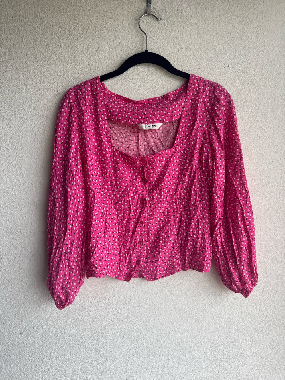 Rolla’s Roxanne Mini Tulips Blouse Medium Hot Pink Floral Feminine Boho 90s Y2K - Picture 3 of 9